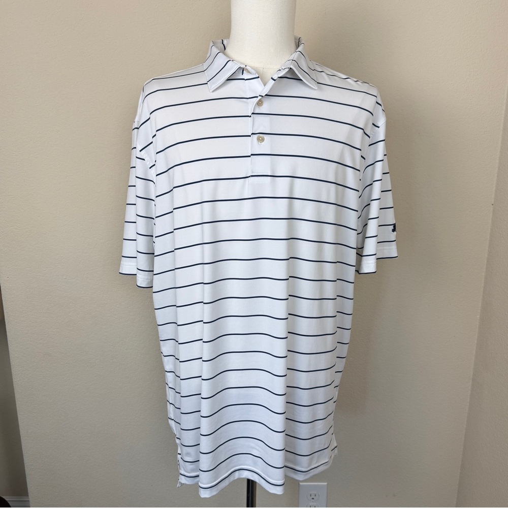 Peter Millar Summer Comfort Blue and White Striped  Golf Polo | Men’s | XL